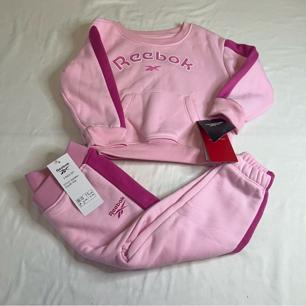 Reebok 2 Piece Performance Fleece Sweatshirt & Jogger Sweatpants Set in Pink